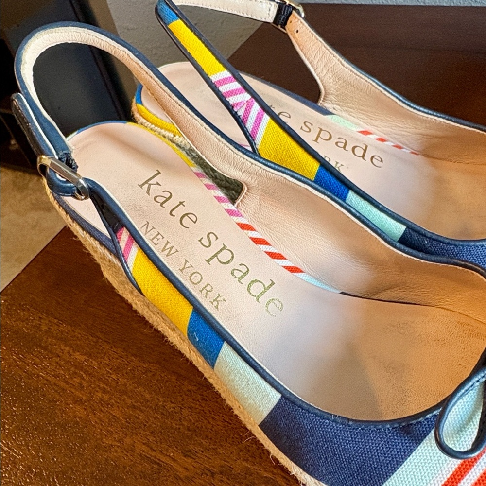 Size 7.5 Kate Spade Striped Multicolor Espadrille Wedge Slingback - Women's - Picture 12 of 16